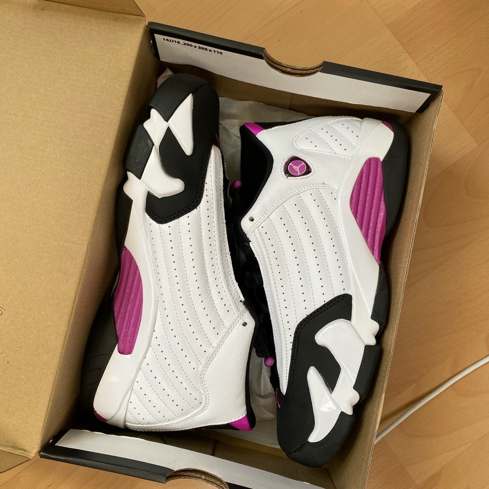 Jordan 14 Fuchsia Flash Black Toe GS